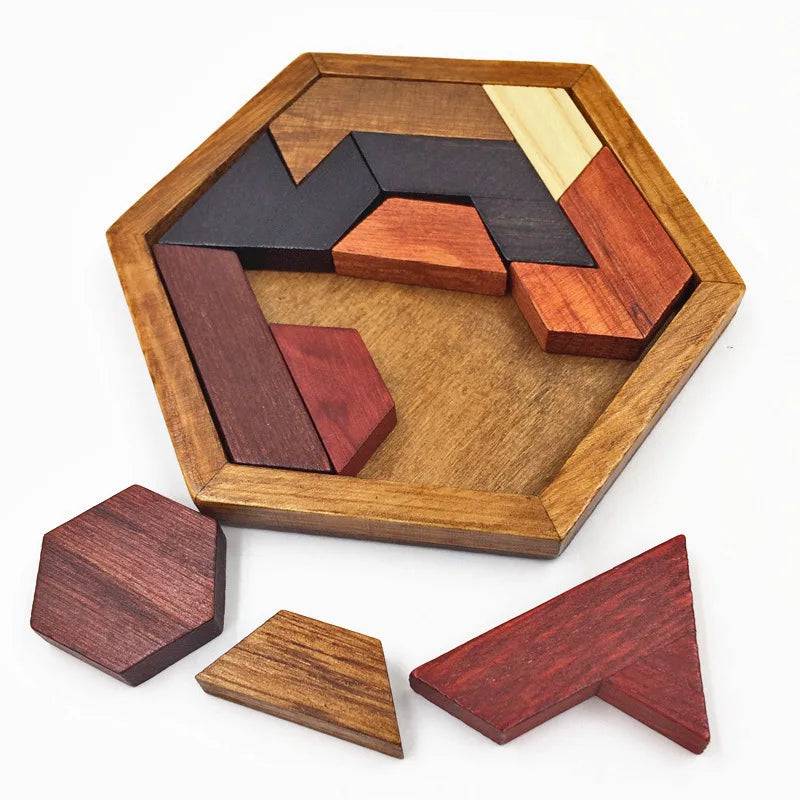 Preschool Tangram Board Brain IQ Test Game Montessori Toys 3D Hexagonal Wooden Puzzles Educational Toys - TheWellBeing4All