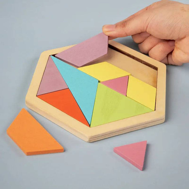 Preschool Tangram Board Brain IQ Test Game Montessori Toys 3D Hexagonal Wooden Puzzles Educational Toys - TheWellBeing4All