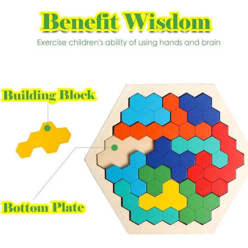 Preschool Tangram Board Brain IQ Test Game Montessori Toys 3D Hexagonal Wooden Puzzles Educational Toys - TheWellBeing4All