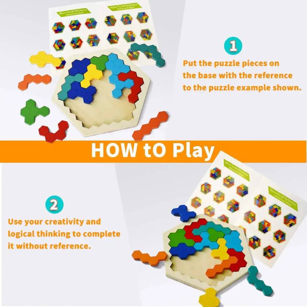 Preschool Tangram Board Brain IQ Test Game Montessori Toys 3D Hexagonal Wooden Puzzles Educational Toys - TheWellBeing4All