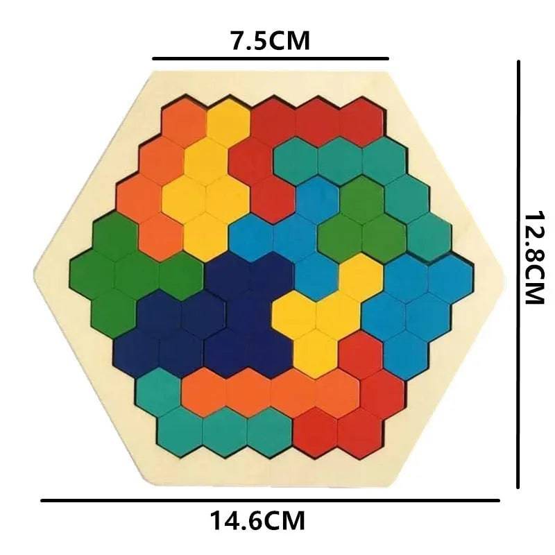 Preschool Tangram Board Brain IQ Test Game Montessori Toys 3D Hexagonal Wooden Puzzles Educational Toys - TheWellBeing4All