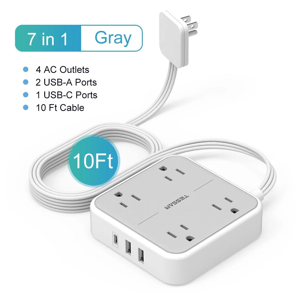 Ultra Thin Flat Extension Cord & Flat Plug Power Strip with USB Ports - TheWellBeing4All