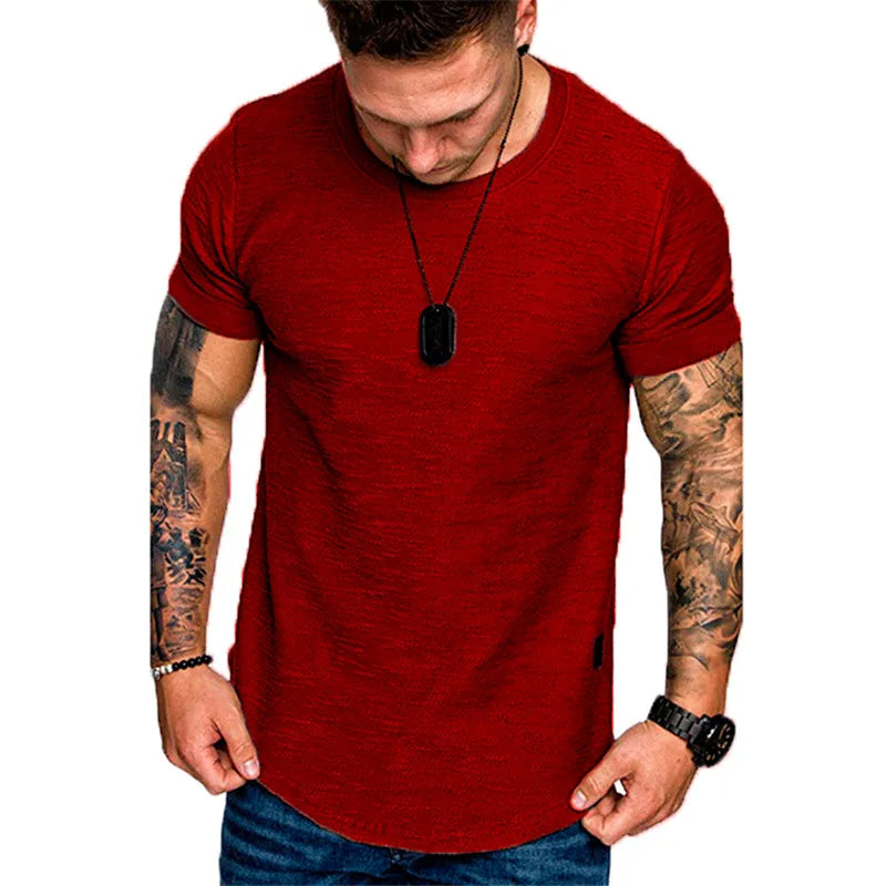 Short Sleeve Hip Hop Streetwear T-Shirt | Summer Longline Curved Hem Fitness Tee - TheWellBeing4All