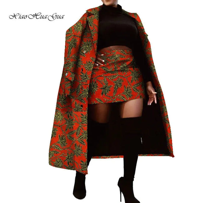 Set of Traditional African Long Trench Coat Skirt Set - The Well Being The Well Being Ludovick-TMB Set of Traditional African Long Trench Coat Skirt Set