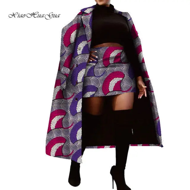 Set of Traditional African Long Trench Coat Skirt Set - The Well Being The Well Being FP6262 / 6XL Ludovick-TMB Set of Traditional African Long Trench Coat Skirt Set