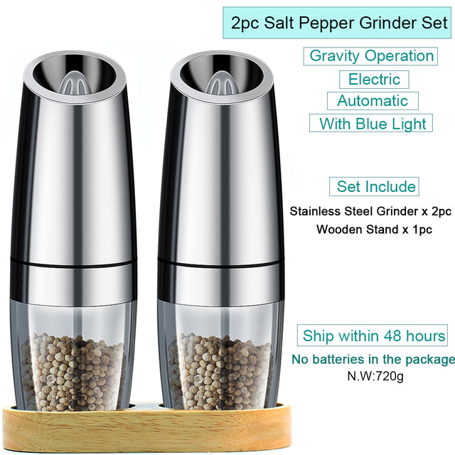 Automatic Salt Pepper Mill Grinder Electric Stainless Steel - The Well Being The Well Being Stand Set 2 Ludovick-TMB Automatic Salt Pepper Mill Grinder Electric Stainless Steel