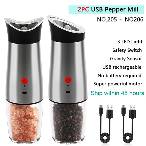 Automatic Salt Pepper Mill Grinder Electric Stainless Steel - The Well Being The Well Being New Grinder-Z-2PC Ludovick-TMB Automatic Salt Pepper Mill Grinder Electric Stainless Steel