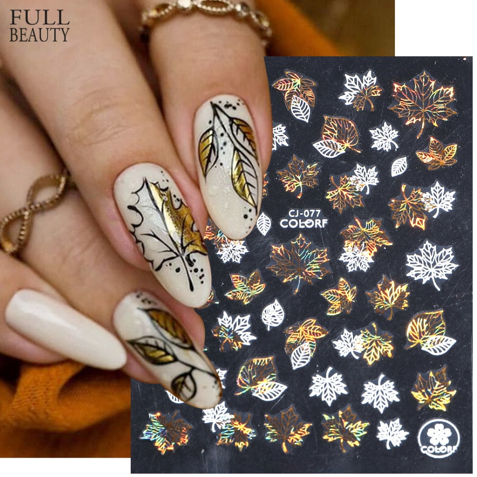 Manicure Stickers White Laser Gold Fall Leaves Decals Sliders Nail Art Decor - The Well Being The Well Being Ludovick-TMB Manicure Stickers White Laser Gold Fall Leaves Decals Sliders Nail Art Decor