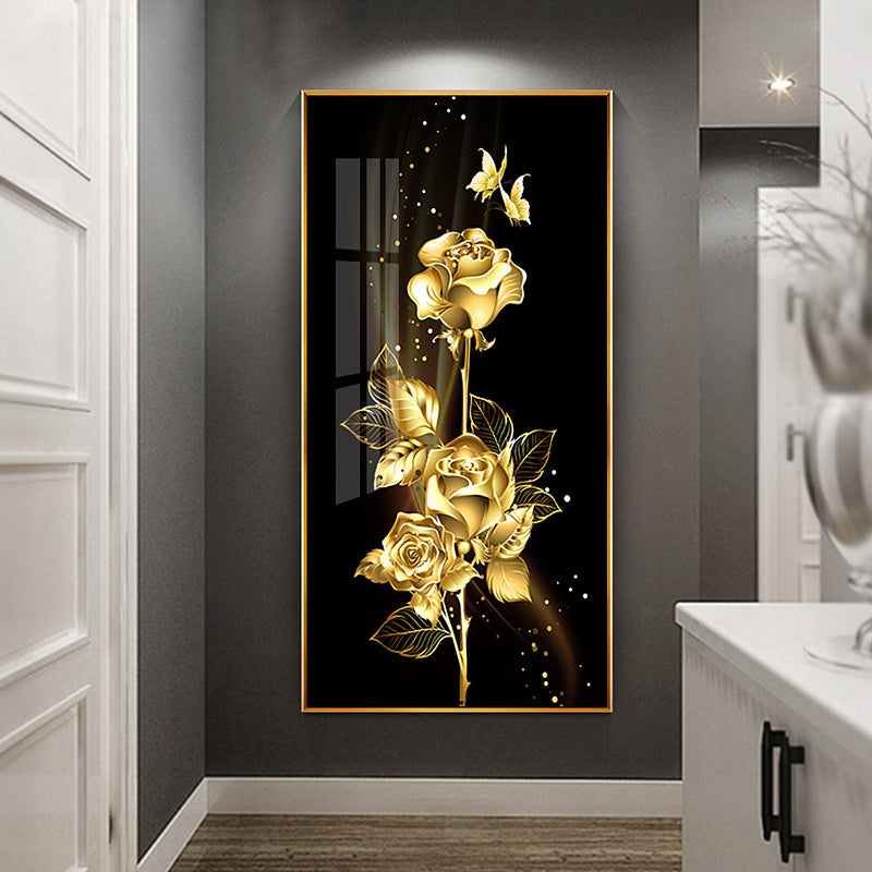 Black Golden Rose Flower Butterfly Abstract Poster Nordic Art Plant Canvas Painting - The Well Being The Well Being Ludovick-TMB Black Golden Rose Flower Butterfly Abstract Poster Nordic Art Plant Canvas Painting