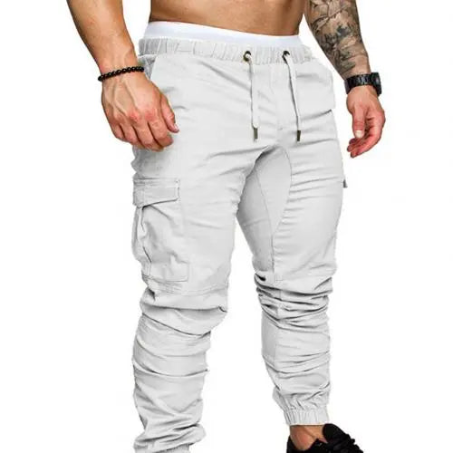 Casual Drawstring Cargo Pants for Men with Pockets and Ankle Ties - The Well Being The Well Being XXXL / white Ludovick-TMB Casual Drawstring Cargo Pants for Men with Pockets and Ankle Ties