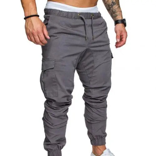 Casual Drawstring Cargo Pants for Men with Pockets and Ankle Ties - The Well Being The Well Being XXXL / Light Gray Ludovick-TMB Casual Drawstring Cargo Pants for Men with Pockets and Ankle Ties