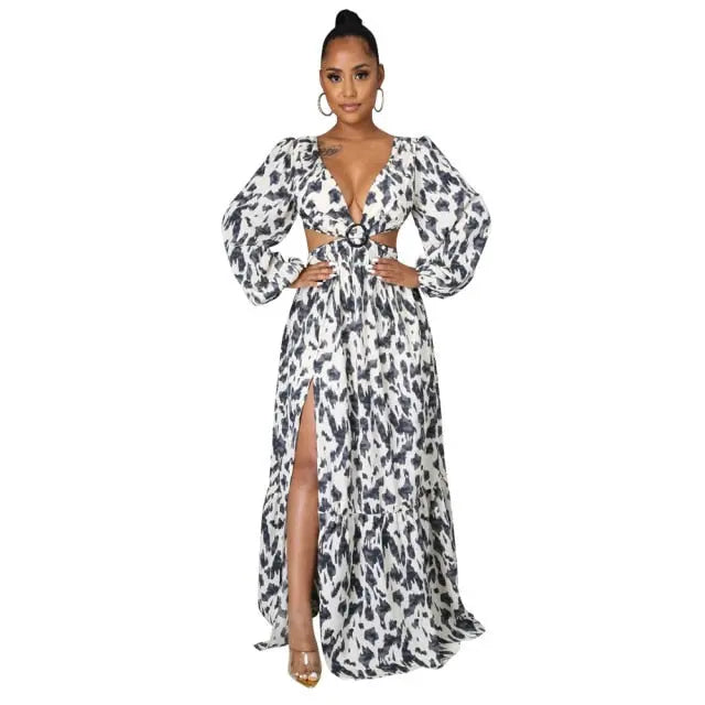 Deep V Neck Leopard Print Dress Elegant Beach Holiday Maxi Long Dress Lace Up Vest - The Well Being The Well Being FZ001-Leopard Print / S Ludovick-TMB Deep V Neck Leopard Print Dress Elegant Beach Holiday Maxi Long Dress Lace Up Vest