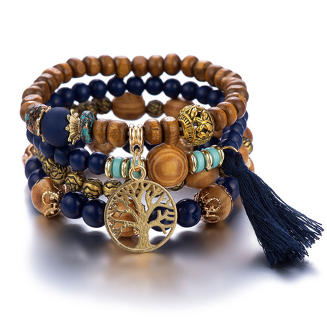 Bohemian style multi-layer wood bead beaded bracelet - The Well Being The Well Being 18cm / Dark Blue Ludovick-TMB Bohemian style multi-layer wood bead beaded bracelet