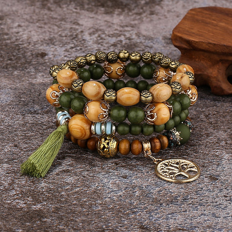 Bohemian style multi-layer wood bead beaded bracelet - The Well Being The Well Being 18cm / Green Ludovick-TMB Bohemian style multi-layer wood bead beaded bracelet