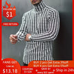 Houndstooth Print Men T-shirt Turtleneck Long Sleeve Casual Thin Autumn Winter 2021 Basic T Shirts Men's Tops Pullover Top Male - The Well Being The Well Being Ludovick-TMB Houndstooth Print Men T-shirt Turtleneck Long Sleeve Casual Thin Autumn Winter 2021 Basic T Shirts Men's Tops Pullover Top Male
