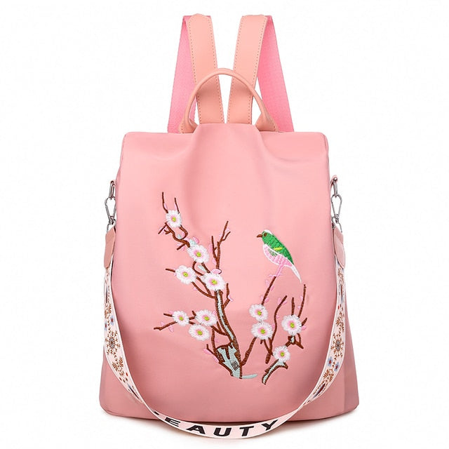 Anti Theft Women Backpack - The Well Being The Well Being EmbroideryBird-Pink / China Ludovick-TMB Anti Theft Women Backpack