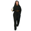 Long Sleeve Crop Top+Wide Leg Pants Two Piece Set Plus Size Sportswear - The Well Being The Well Being black / S Ludovick-TMB Long Sleeve Crop Top+Wide Leg Pants Two Piece Set Plus Size Sportswear