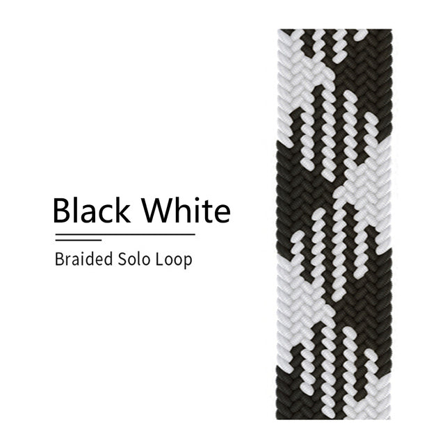 Nylon Braided Solo Loop fabric Strap - The Well Being The Well Being 22 Z Black White / 38MM or 40MM or 41MM / S Ludovick-TMB Nylon Braided Solo Loop fabric Strap