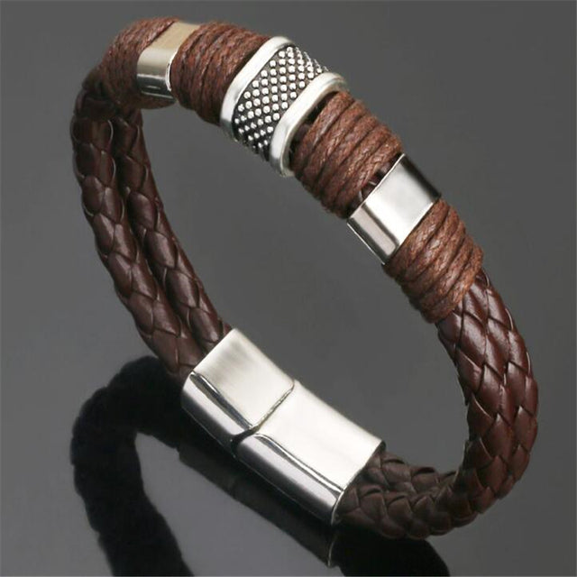 Trendy Genuine Leather Bracelets Men Stainless Steel Multilayer Braided Rope Bracelets - The Well Being The Well Being H21999 / SPAIN Ludovick-TMB Trendy Genuine Leather Bracelets Men Stainless Steel Multilayer Braided Rope Bracelets