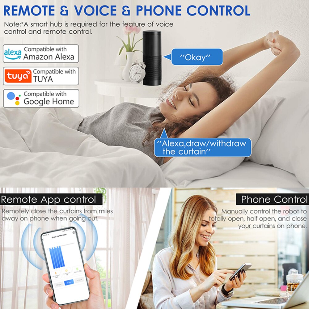 Smart Curtain Robot Bluetooth Curtain Driver Motor Tuya Smart APP Control Works With Alexa and Google Home - The Well Being The Well Being Ludovick-TMB Smart Curtain Robot Bluetooth Curtain Driver Motor Tuya Smart APP Control Works With Alexa and Google Home