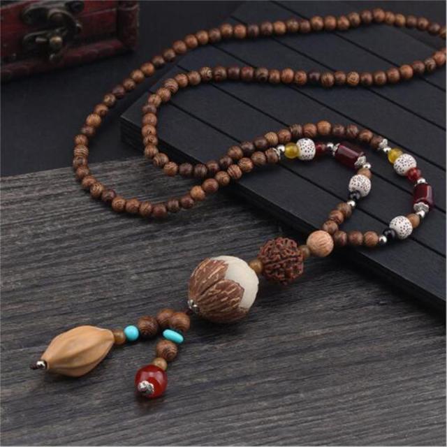 Handmade Necklace Nepal Buddhist Mala Wood Beads Pendant - The Well Being The Well Being 1 Ludovick-TMB Handmade Necklace Nepal Buddhist Mala Wood Beads Pendant