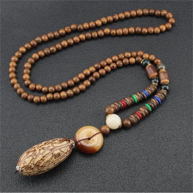 Handmade Necklace Nepal Buddhist Mala Wood Beads Pendant - The Well Being The Well Being 9 Ludovick-TMB Handmade Necklace Nepal Buddhist Mala Wood Beads Pendant