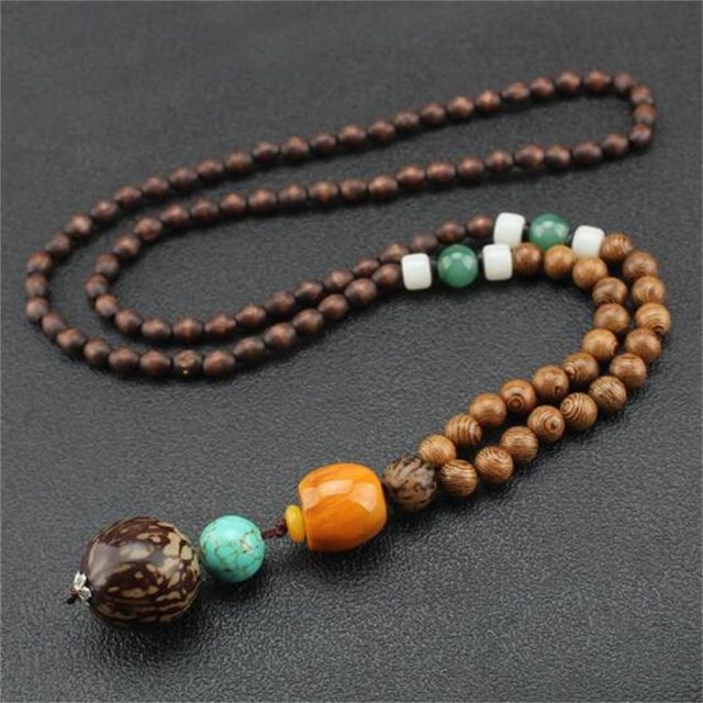 Handmade Necklace Nepal Buddhist Mala Wood Beads Pendant - The Well Being The Well Being 10 Ludovick-TMB Handmade Necklace Nepal Buddhist Mala Wood Beads Pendant