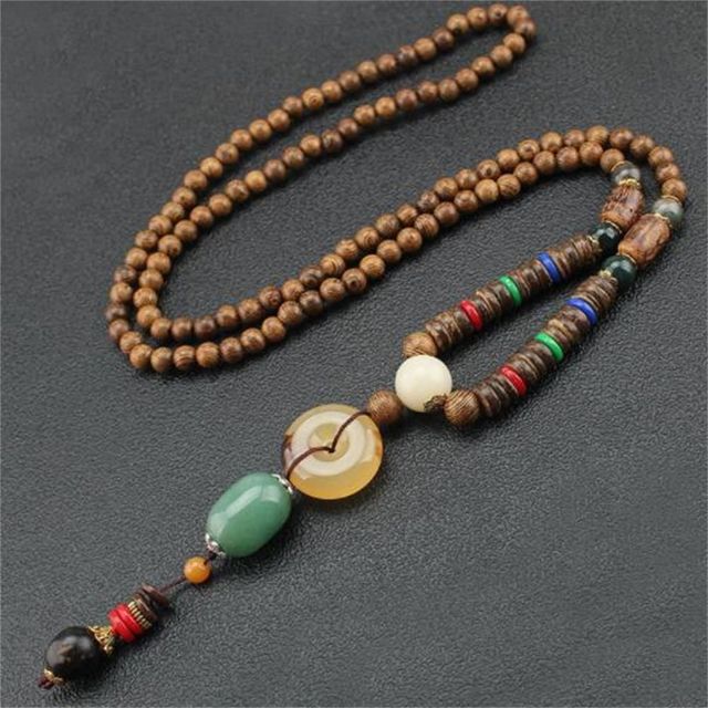 Handmade Necklace Nepal Buddhist Mala Wood Beads Pendant - The Well Being The Well Being 15 Ludovick-TMB Handmade Necklace Nepal Buddhist Mala Wood Beads Pendant