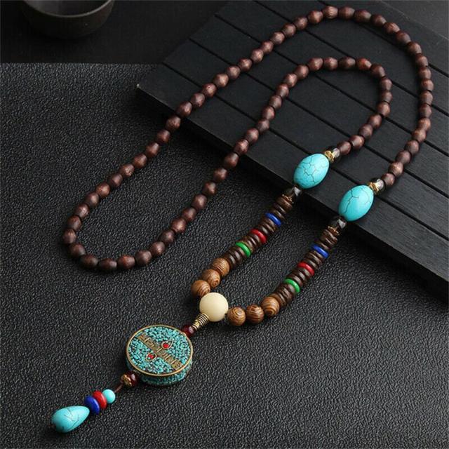 Handmade Necklace Nepal Buddhist Mala Wood Beads Pendant - The Well Being The Well Being F Ludovick-TMB Handmade Necklace Nepal Buddhist Mala Wood Beads Pendant