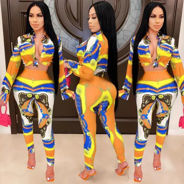 VAZN Autumn Print Print Casual Bandage Sexy 2019 Set full sleeve 2 Piece Sets Night Club Young Lady Sport Sets - The Well Being The Well Being YELLOW / XXL / China Ludovick-TMB VAZN Autumn Print Print Casual Bandage Sexy 2019 Set full sleeve 2 Piece Sets Night Club Young Lady Sport Sets