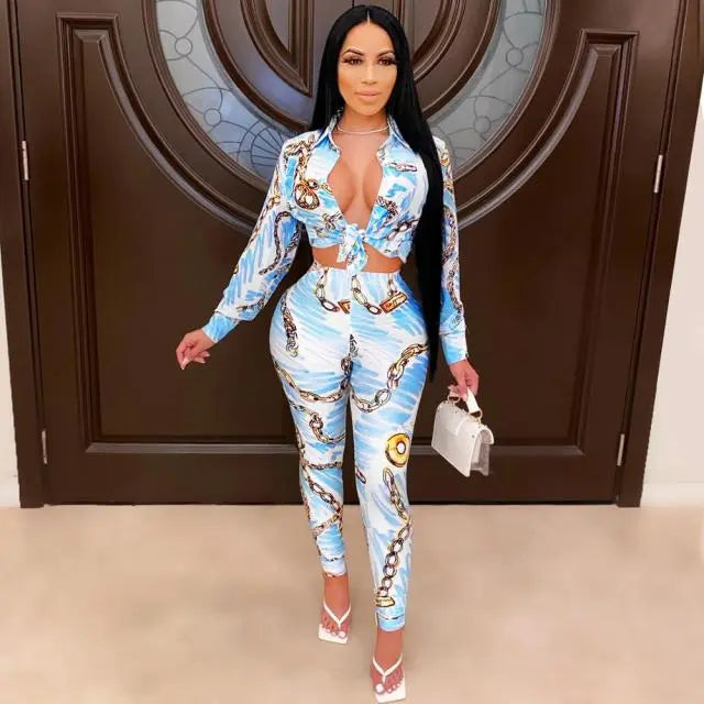 VAZN Autumn Print Print Casual Bandage Sexy 2019 Set full sleeve 2 Piece Sets Night Club Young Lady Sport Sets - The Well Being The Well Being BLUE / XXL / China Ludovick-TMB VAZN Autumn Print Print Casual Bandage Sexy 2019 Set full sleeve 2 Piece Sets Night Club Young Lady Sport Sets