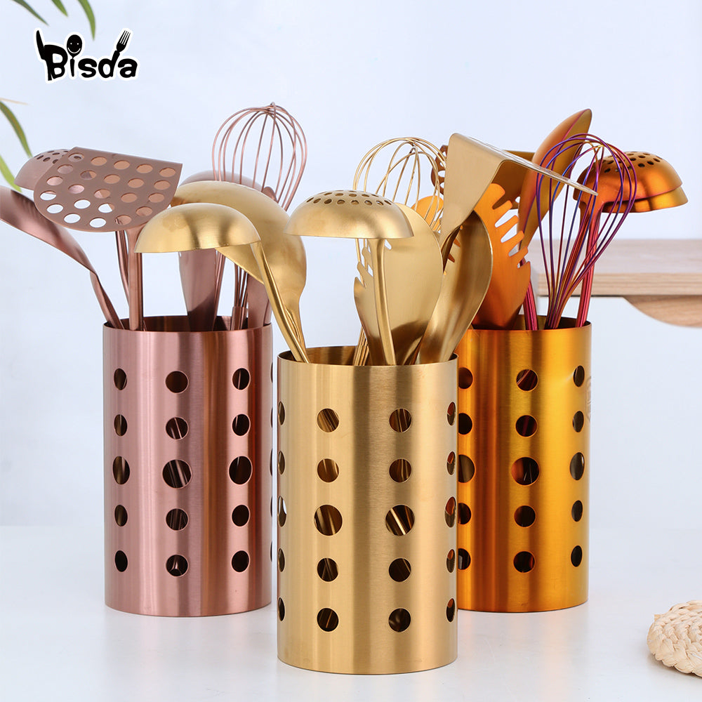 Stainless Steel Kitchen Utensils Chopsticks Tube Soup Ladle Colander Set Gold Cooking Tool Set - The Well Being The Well Being Ludovick-TMB Stainless Steel Kitchen Utensils Chopsticks Tube Soup Ladle Colander Set Gold Cooking Tool Set