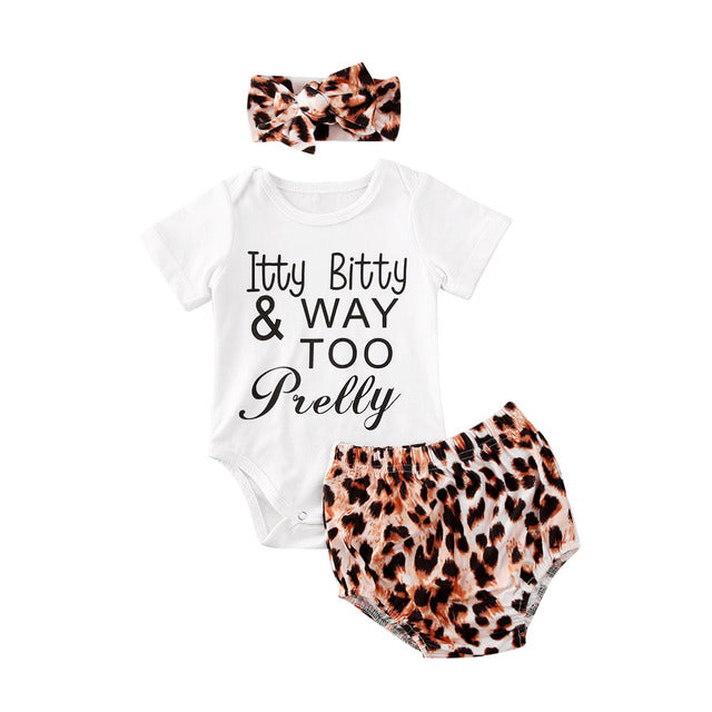 Toddler Baby Girls Clothes Sets Leopard Print Short Sleeve Romper Tops Bow Shorts Headband 3pcs Outfit Set - The Well Being The Well Being U / 24M Ludovick-TMB Toddler Baby Girls Clothes Sets Leopard Print Short Sleeve Romper Tops Bow Shorts Headband 3pcs Outfit Set