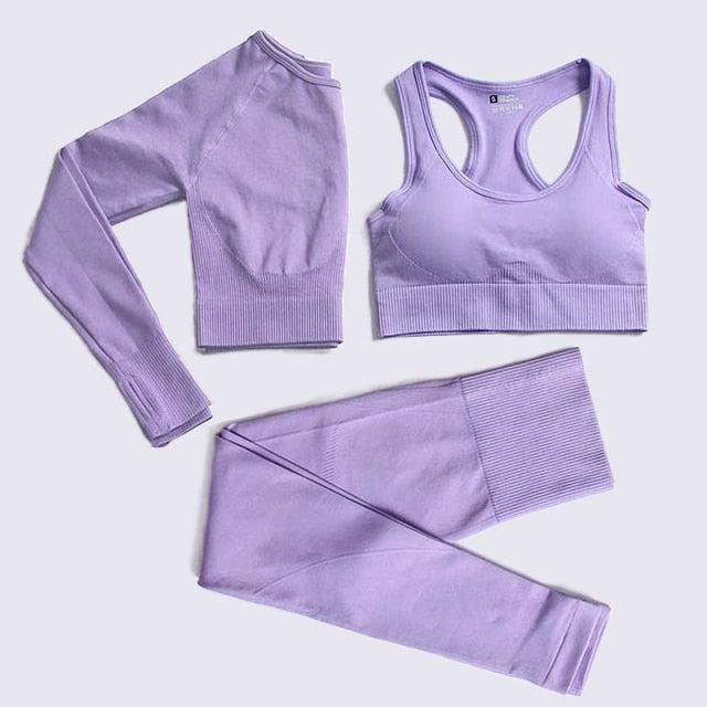 Energy Seamless Yoga Set Sport Outfit For Woman Gym Clothing Fitness Long Sleeve Crop Top High Waist Leggings Running Sportswear - The Well Being The Well Being 3pcs-Violet / S Ludovick-TMB Energy Seamless Yoga Set Sport Outfit For Woman Gym Clothing Fitness Long Sleeve Crop Top High Waist Leggings Running Sportswear