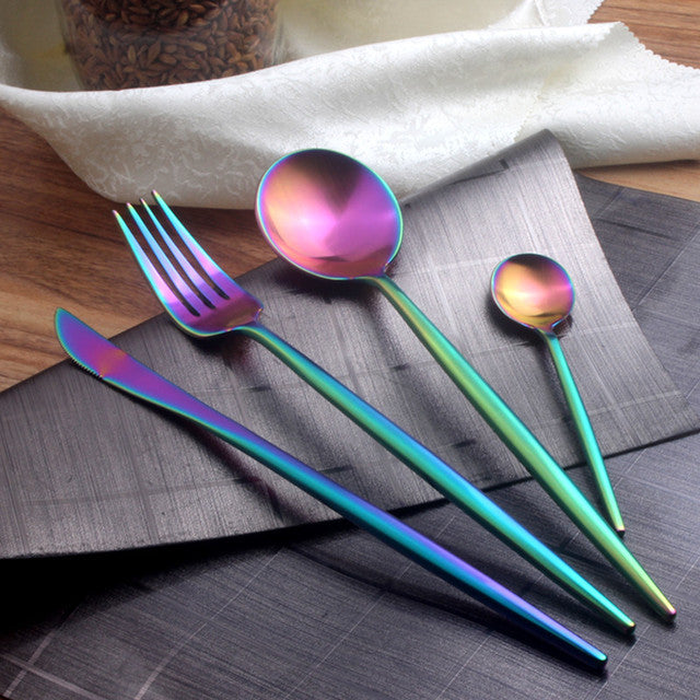 Gold Cutlery Set Forks Spoons Knives - The Well Being The Well Being United States / matt rainbow 1 set Ludovick-TMB Gold Cutlery Set Forks Spoons Knives