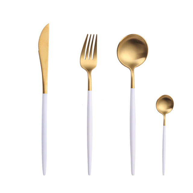 Gold Cutlery Set Forks Spoons Knives - The Well Being The Well Being UK / matte white gold Ludovick-TMB Gold Cutlery Set Forks Spoons Knives