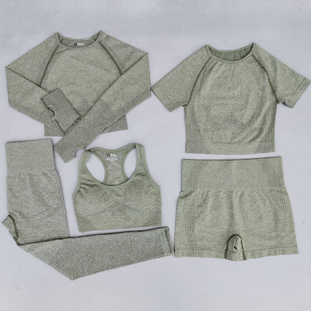 Seamless Yoga Set Women Workout Set Sportswear Fitness Clothes For Women Clothing Gym Leggings Sport Suit - The Well Being The Well Being 5Pcs-Army green / S Ludovick-TMB Seamless Yoga Set Women Workout Set Sportswear Fitness Clothes For Women Clothing Gym Leggings Sport Suit