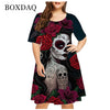 Skull Flower Print Party Dresses Women Short Sleeve - The Well Being The Well Being DQ021 / XXXL / China Ludovick-TMB Skull Flower Print Party Dresses Women Short Sleeve