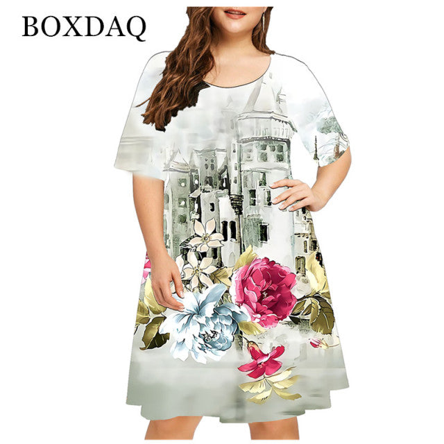 Short Sleeve Mini Dress Casual O-Neck Loose Dress - The Well Being The Well Being DQ036 / 4XL / China Ludovick-TMB Short Sleeve Mini Dress Casual O-Neck Loose Dress