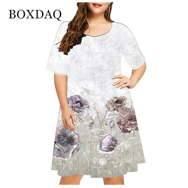 Short Sleeve Mini Dress Casual O-Neck Loose Dress - The Well Being The Well Being DQ038 / 4XL / China Ludovick-TMB Short Sleeve Mini Dress Casual O-Neck Loose Dress