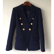 Designer Jacket Women, Classic Double Breasted Metal Lion Buttons - The Well Being The Well Being Navy Blue / S Ludovick-TMB Designer Jacket Women, Classic Double Breasted Metal Lion Buttons