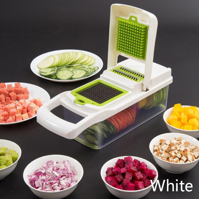 Multifunctional Vegetable Cutter Fruit Slicer Grater Cutter Peeler Potato Slicer Drain Basket Mandoline Tool - The Well Being The Well Being White Ludovick-TMB Multifunctional Vegetable Cutter Fruit Slicer Grater Cutter Peeler Potato Slicer Drain Basket Mandoline Tool