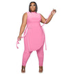 Two Piece Outfits Sleeveless Round Neck Bandage Crop - The Well Being The Well Being Pink / XXL Ludovick-TMB Two Piece Outfits Sleeveless Round Neck Bandage Crop