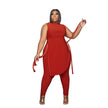 Two Piece Outfits Sleeveless Round Neck Bandage Crop - The Well Being The Well Being Red / XL Ludovick-TMB Two Piece Outfits Sleeveless Round Neck Bandage Crop