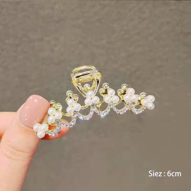 Rhinestone Metal Hair Claw Crab Clip For Women Girls Shiny Barrette Hairpin Crystal Pearl Hair Accessories Jewelry Gift - The Well Being The Well Being CD1147F 6cm Ludovick-TMB Rhinestone Metal Hair Claw Crab Clip For Women Girls Shiny Barrette Hairpin Crystal Pearl Hair Accessories Jewelry Gift