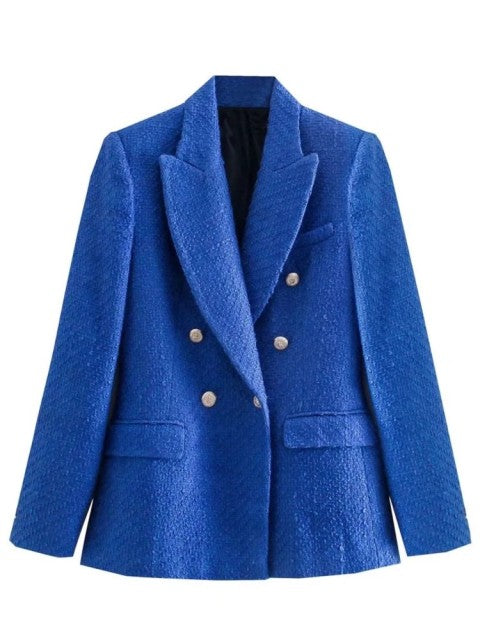 Traf Jacket Ornate Button Tweed Woolen Coats Female Casual Thick Green Blazers Blue Outerwear - The Well Being The Well Being BL / M Ludovick-TMB Traf Jacket Ornate Button Tweed Woolen Coats Female Casual Thick Green Blazers Blue Outerwear