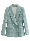 Traf Jacket Ornate Button Tweed Woolen Coats Female Casual Thick Green Blazers Blue Outerwear - The Well Being The Well Being TG / M Ludovick-TMB Traf Jacket Ornate Button Tweed Woolen Coats Female Casual Thick Green Blazers Blue Outerwear