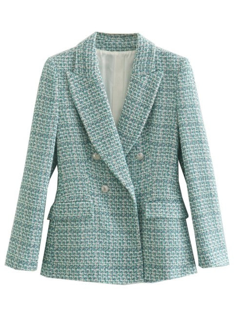 Traf Jacket Ornate Button Tweed Woolen Coats Female Casual Thick Green Blazers Blue Outerwear - The Well Being The Well Being TG / M Ludovick-TMB Traf Jacket Ornate Button Tweed Woolen Coats Female Casual Thick Green Blazers Blue Outerwear