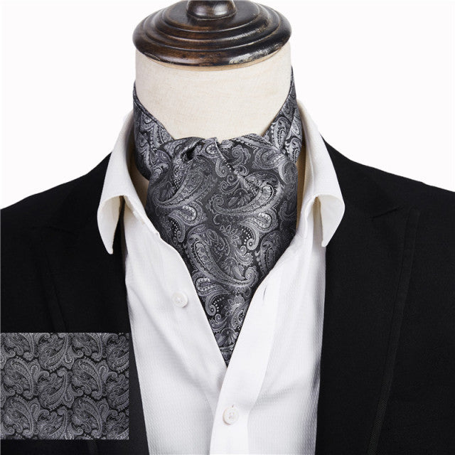 Wine Blue Floral Cravat Silk Ascot Scarf Tie Pocket Square Set - The Well Being The Well Being A21 Ludovick-TMB Wine Blue Floral Cravat Silk Ascot Scarf Tie Pocket Square Set