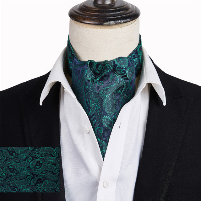 Wine Blue Floral Cravat Silk Ascot Scarf Tie Pocket Square Set - The Well Being The Well Being A8 Ludovick-TMB Wine Blue Floral Cravat Silk Ascot Scarf Tie Pocket Square Set